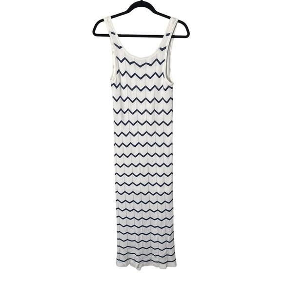 LOFT Chevron Open Stitch Pointelle Knit Sleeveless Maxi Dress White Navy Size M - Picture 4 of 9